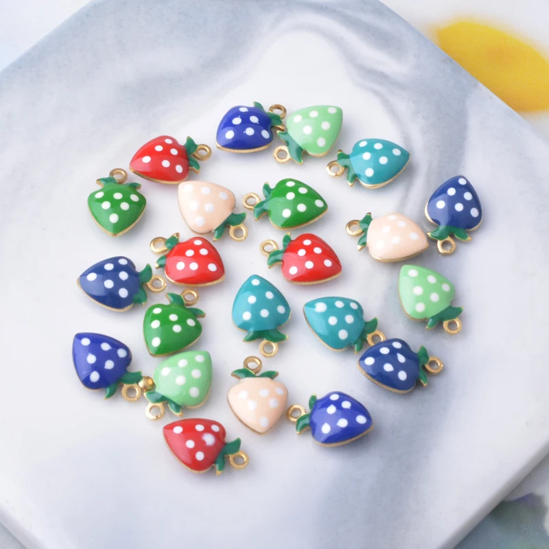 30 Stück doppelseitige Erdbeer-Anhänger aus Kupfer mit Emaille, Mini-Fruchtanhänger für Armbänder, Halsketten, Ohrringe, Accessoires – Detail 5