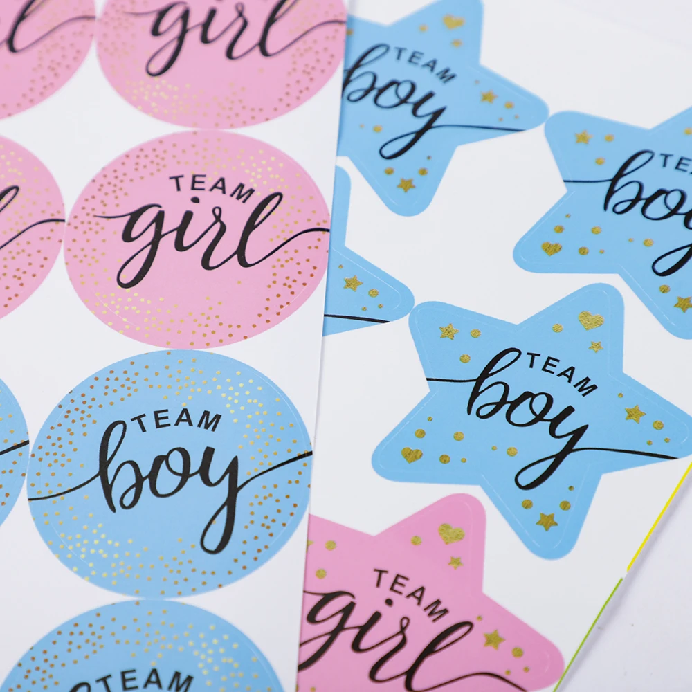 5 Sheets (60Pcs) Gilding Team Boy Team Girl Sealing Sticker Gift Box Label for Gender Reveal Baby Shower Party Favors Decoration