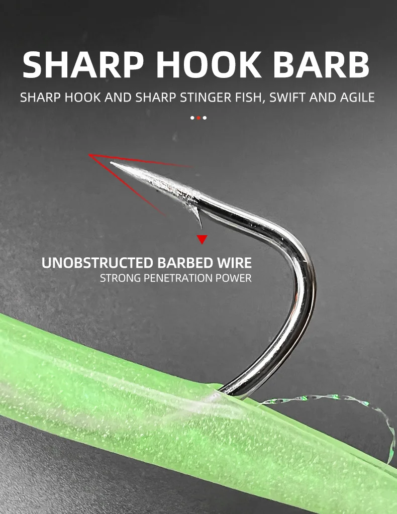 ShareShark 5er-Set Kabeljau- und Aalrohr-Jigköder mit Offset-Haken, Widerhaken, Oktopus-Haken und Rollwirbel für das Meeresangeln – Detail 4