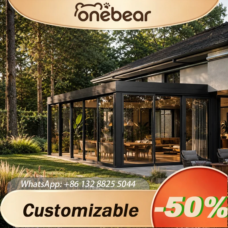 Customizable Commercial Aluminum Sunroom Tempered Glass Cafe AllSeasons Weatherproof Residential Backyard Garden Patio Enclosure