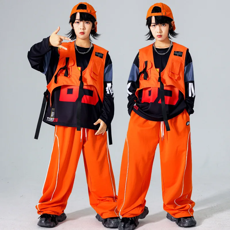 

Детский костюм для уличных танцев, жилет в стиле хип-хоп, комплект для выступлений с барабанами, модный наряд, сценический костюм для мальчиков в стиле хип-хоп