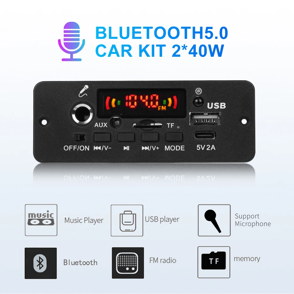 40W 80W 앰프 DIY MP3 디코더 보드 6.5mm 마이크 12V 차량용 MP3 플레이어 블루투스 5.0 FM 라디오 TF AUX USB 핸즈프리 녹음