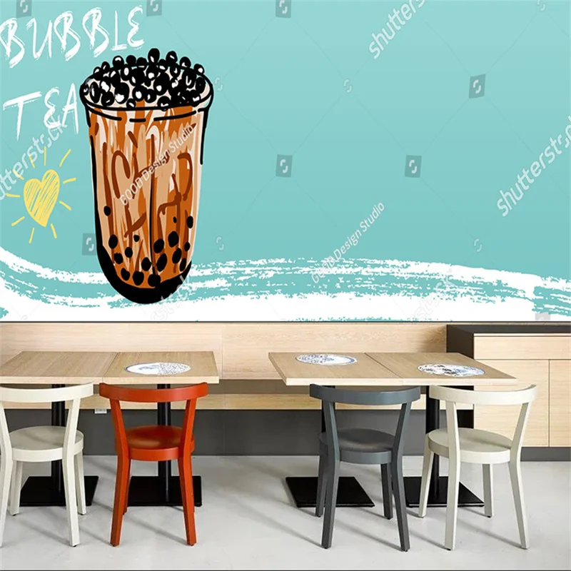 Custom Modern Afternoon Tea Photo Wallpaper Industrial Decor Bubble Tea Shop Background Wall  Mural Self Adhesive Wallpaper