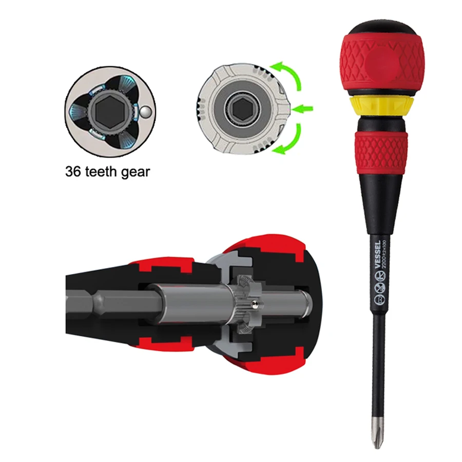 VESSEL 2200B 6Pcs Ball Grip Ratchet Screwdriver Set Suitable for Phillips and Slotted Screws Hand Tools Repair Hand Tools