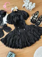 French Romantic Lolita Dress Spring Summer New Gothic Stripe Elegant Big Bow Lace High Neck Waist Cinching Tiered Cake Dress Y2k