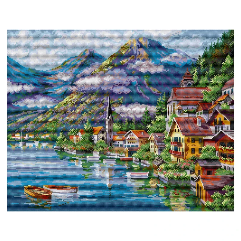 Joy Sunday Cross Stitch Kit Alpine Village 11CT 14CT Printed Cross Stitch Embroidery Kit Set Crosstitch Kit DIY Craft Needlework