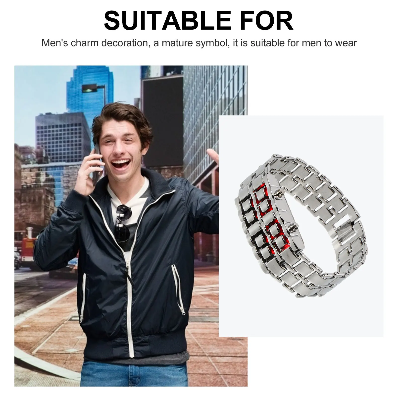 ساعة لافا ستايل LED للرجال سوار رقمي أحمر هدية كلاسيكية أنيقة تصميم سلسلة مستطيلة راقية توقيت دقيق عصري