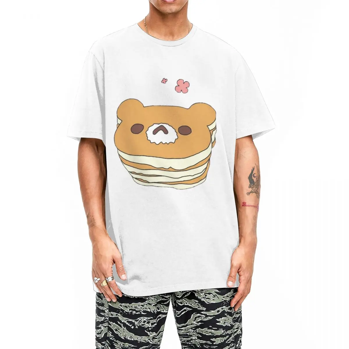 Men Women T-Shirt Kawaii Bear Mascotte Pancake Novelty 100% Cotton Tees Short Sleeve Rilakkuma T Shirt Round Neck Clothes