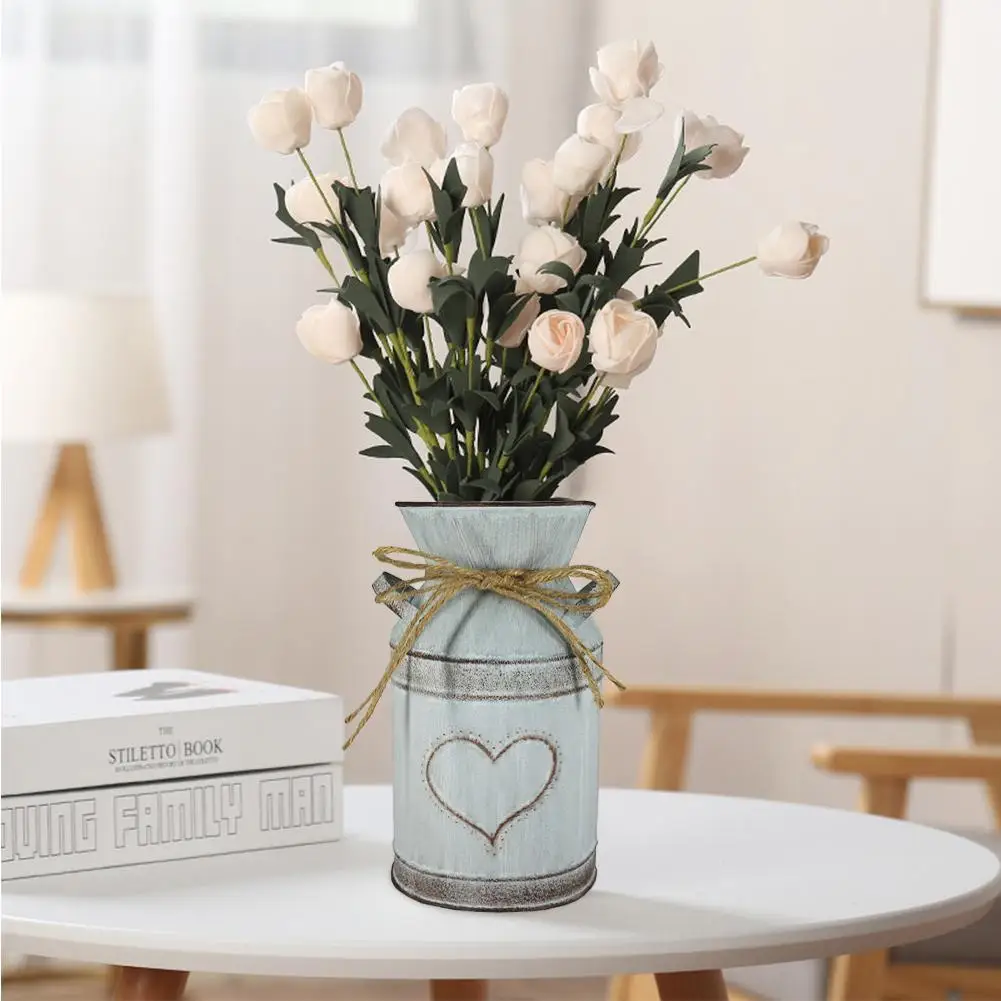 Flower Arrangements Home Decoration Retro Artificial Flowers Metal Vases Shabby Chic Garden Style Jug Wedding Craft