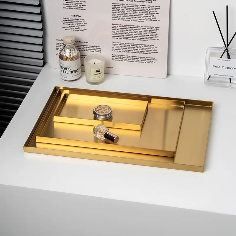 

Nordic ins stainless steel metal storage tray, high-end jewelry tray, cosmetic storage tray, rectangular