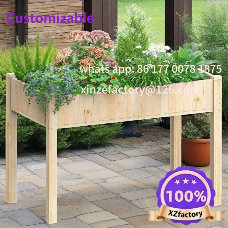 

Customizable Raised Garden Bed with Legs, 48x24x30in Wood Elevated Planter Box W/Bed Liner for Herbs Flowers Vegetables