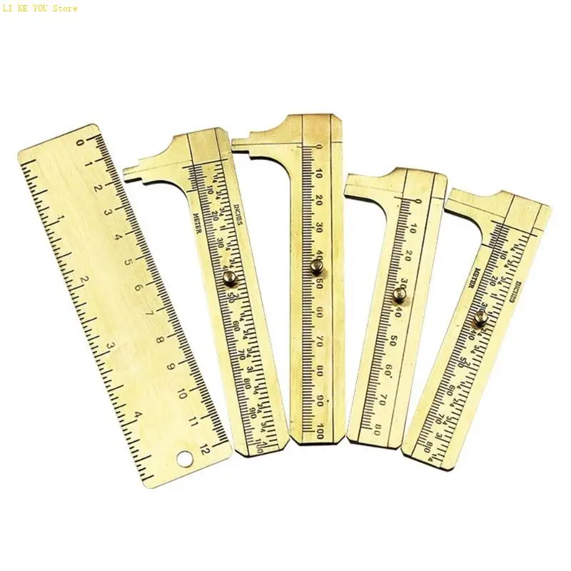W3JE 100mm Handy Sliding Gauge Brass Vernier Caliper Mini Brass Pocket Ruler Tool