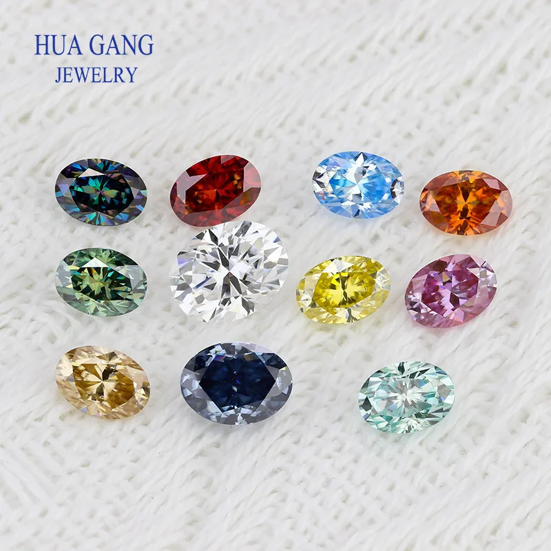 Oval Colored Moissanite stone D Color Pink Green Blue Garnet  Champagne 0.5ct 1.0ct 2.0ct 3.0ct Excellent Cut VVS1 For Jewelry