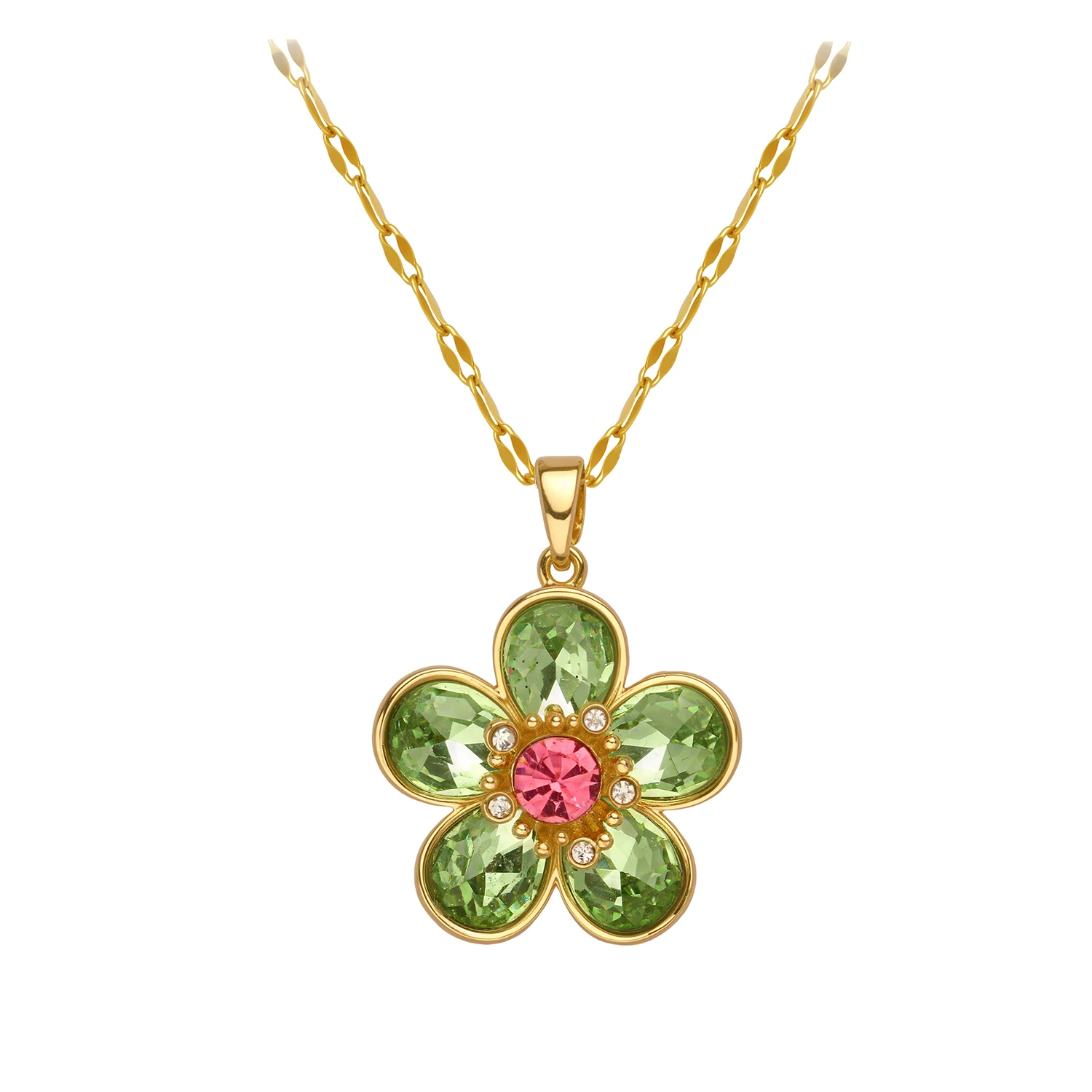 Collar con colgante de flor de cinco caracteres de cristal de alta gama para mujer, regalo de joyería de fiesta de moda de acero inoxidable