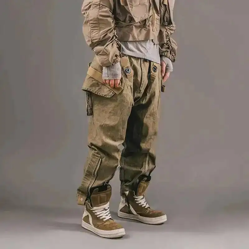 HKSH Autumn Winter New American Waste Land Leg Binding Retro Safari Style Cargo Pants Multi Pocket Casual Cotton Overalls HK3906