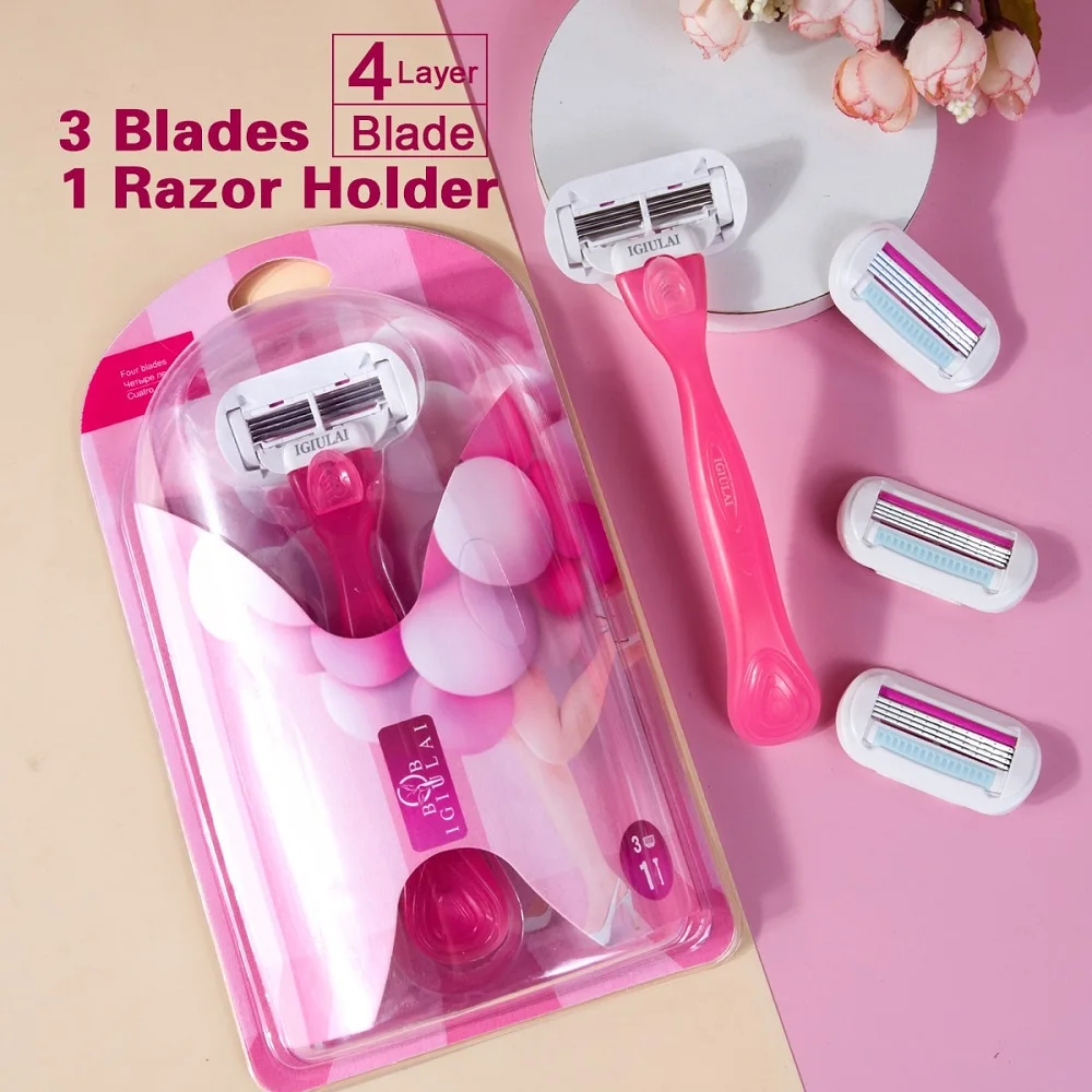 1 Handle+3 Blades/ Women Razor Blade Bikini Shaving Hair Removal Blade Epilator Safety Lady Beauty Shaver Tool Compatible Venus