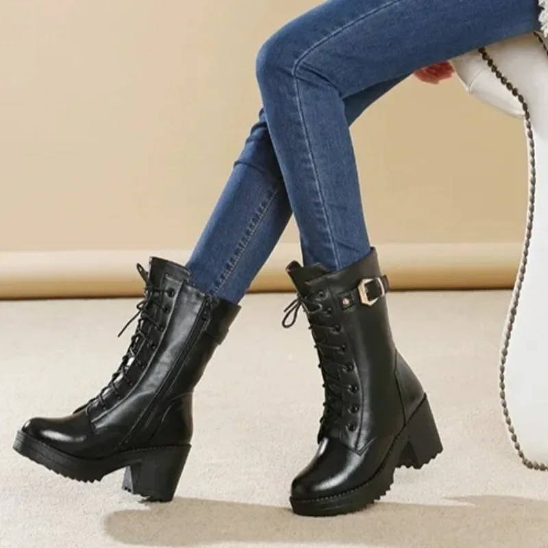 

Изысканные женские зимние ботинки, модные плюшевые теплые ботильоны, дизайнерские женские ботинки на высоком каблуке, зимняя обувь высокого качества Botas Mujer