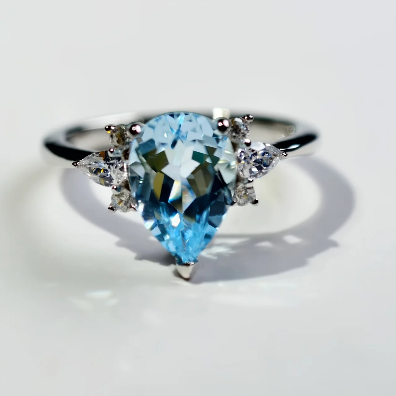 

925 silver gemstone ring jewelry pear 7X10mm Natural Sky Blue Topaz crystal ring natural crystal jewellery