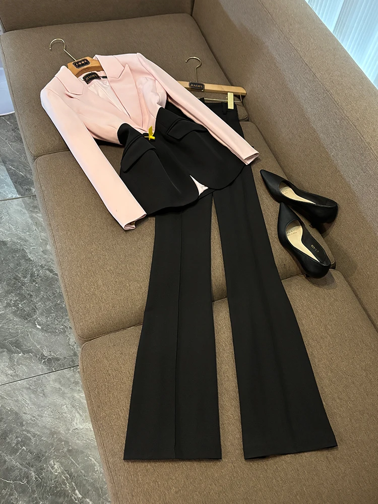

Faionable Slim Fit Женский костюм Розовый Bla Splice Age Reduction OL Sle Long Sve Длинные брюки Профессиональный женский костюм