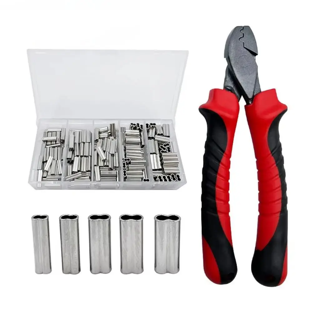 Single/Double Barrel Fishing Pliers Crimp Sleeves Kit Crimping Sleeve Copper Wire Fishing Tools Set Fishing Line Retainer