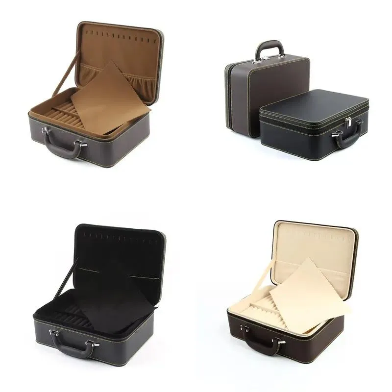 Wooden Handmade Lock Chest Cabinet PU Wooden Drawer High-end Display Gold Large Travel Storage Box 3-Layer Jewelry Storage