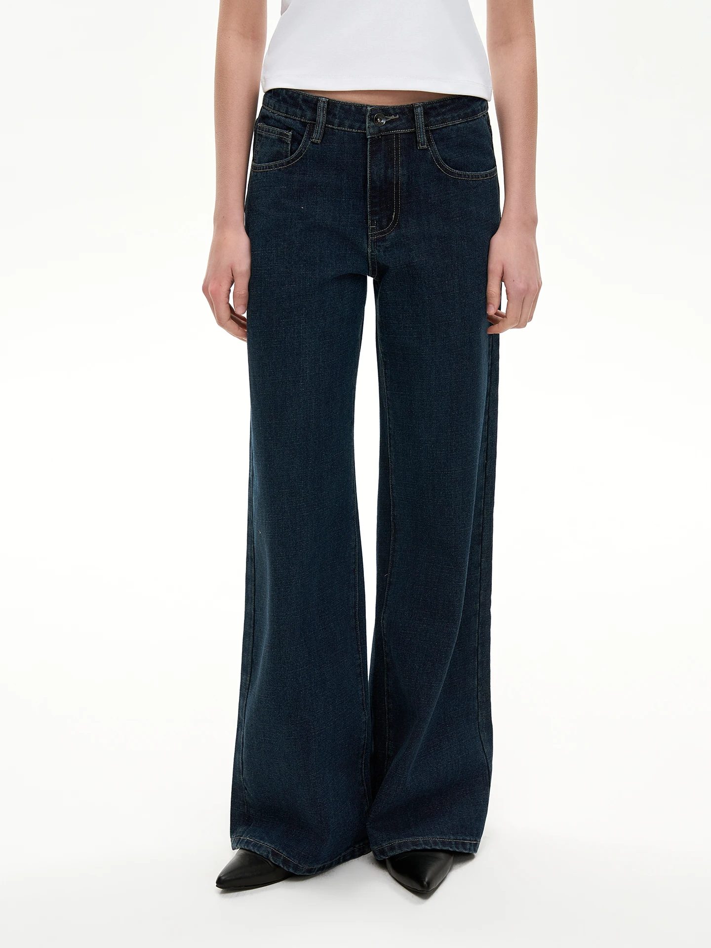 Heyabc American Style Retro Deep Blue mid Low Waist Straight Leg Jeans Loose Slimming Casual Pants for Women Spring Season
