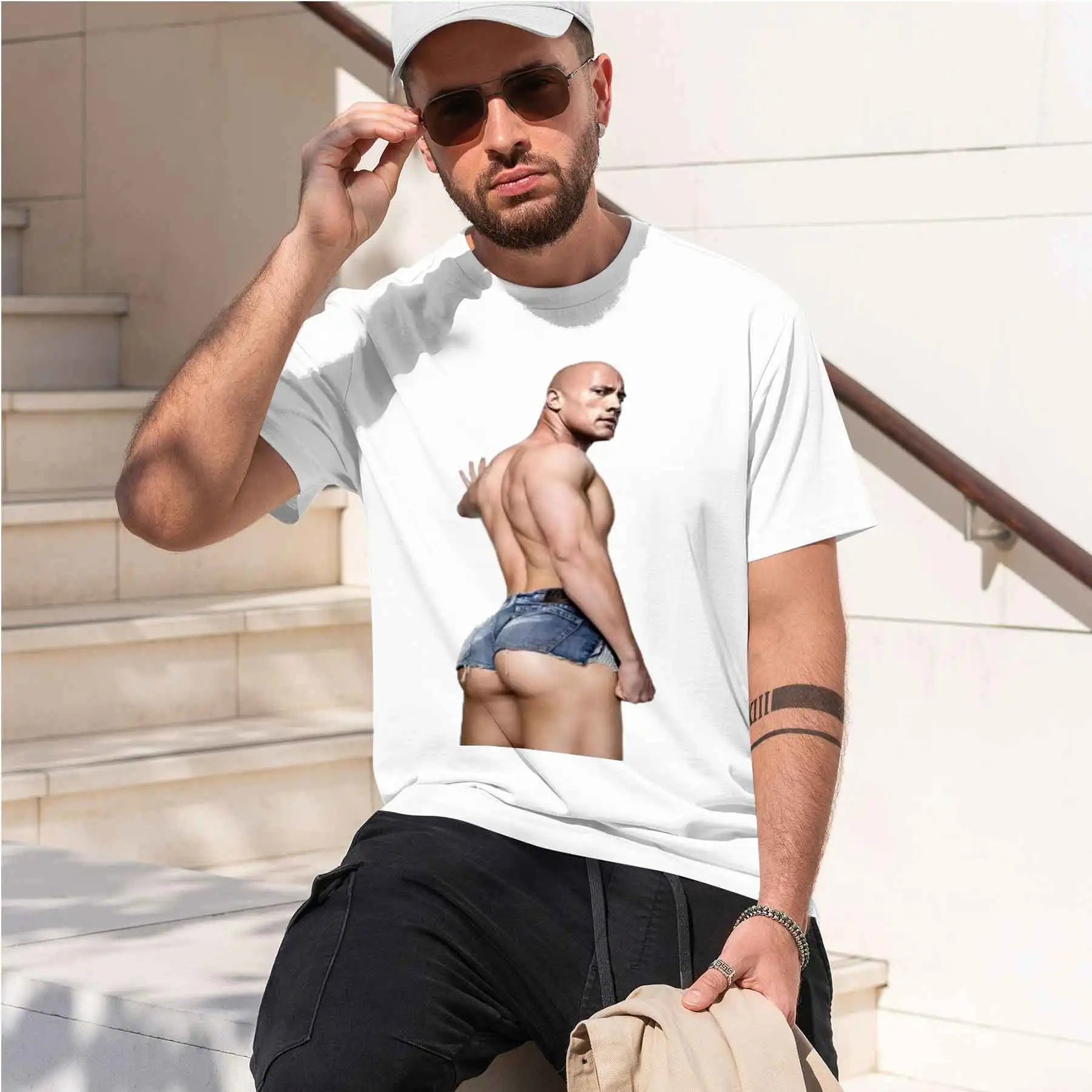 2026 new printed T-shirt Men's Funny Dwayne Johnson Print Short Sleeve T-shirt Casual Loose Crew Neck Top