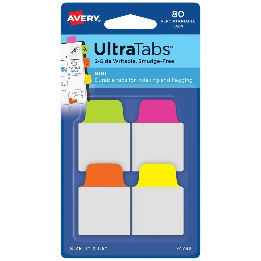 Mini Ultra Tabs 1x1.5 Inch 80 Assorted Neon Writable Repositionable Page Flags Organizing and Color Coding