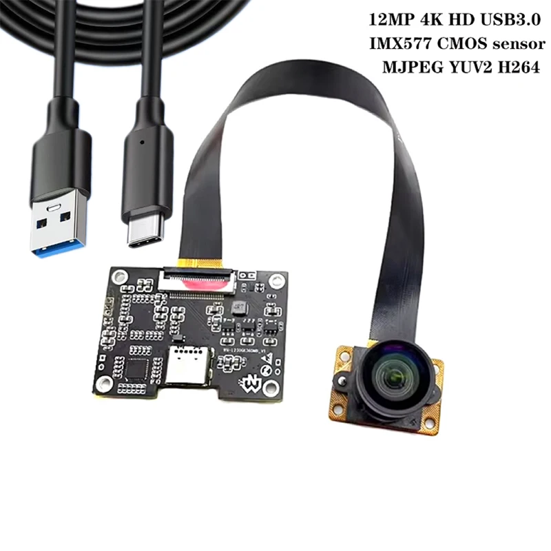 

IMX577 12MP 4K HD USB3.0 camera module 100 120 145° no distortion H264 FF 4000 x3000 3840X2160 FPC+PCB With 1.8 m type C line