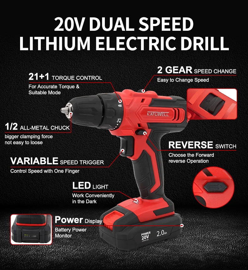 P0003B-Y-1 Five In One 2.0ah Electric Cordless Impact Drill Wrench Angle Grinder Reciprocating Saw 20v Combo Kit Set