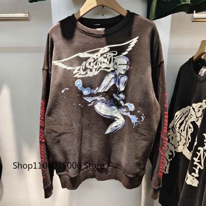 Sudadera con capucha holgada para hombre, informal, con estampado de dibujos animados de Anime Saint, Vintage, lavada