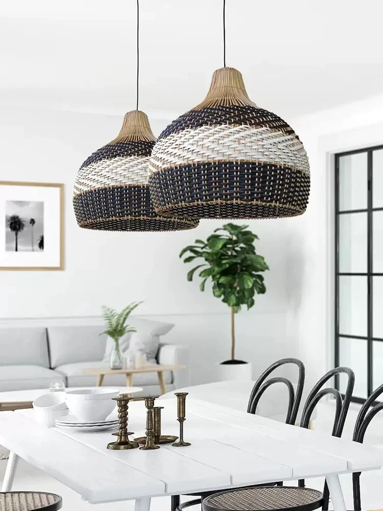 New Color Matching Rattan Lamp Vintage Pendant Light Fixtures Retro Hanglamp Dining Room Decor Restaurant Suspension Luminaire