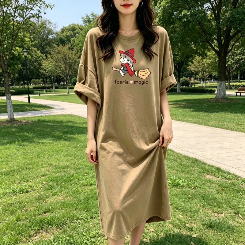 

Oversize Loose Short Sleeved Dress Women's Korean Ins Fashion Casual Versatile Pullover Dress