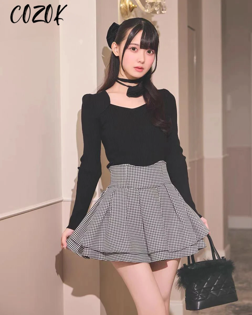 

Sweet and Thin Japanese Niche Skirts Women Fashion Short Plaid Skirt Mine Series Production Ruffle Edge Pleated Skirt Culottes