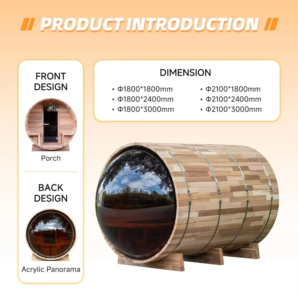 Factory Direct Outdoor Cedar Sauna Room Dry Wet Dual Use Barrel Panoramic Heavy Duty All Weather Waterproof Durable for Patio