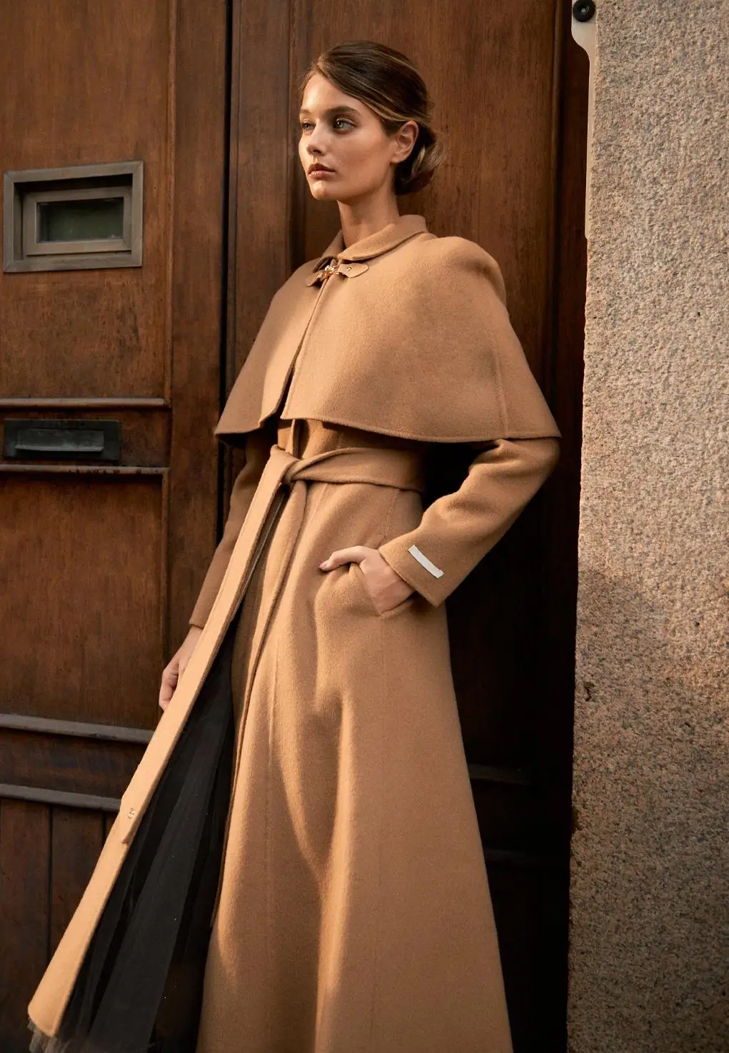 أزياء المرأة معطف الكشمير هيبورن نمط عباءة الشتاء السيدات خارج ارتداء تخفيف الدافئة طويلة خندق مخصص #3