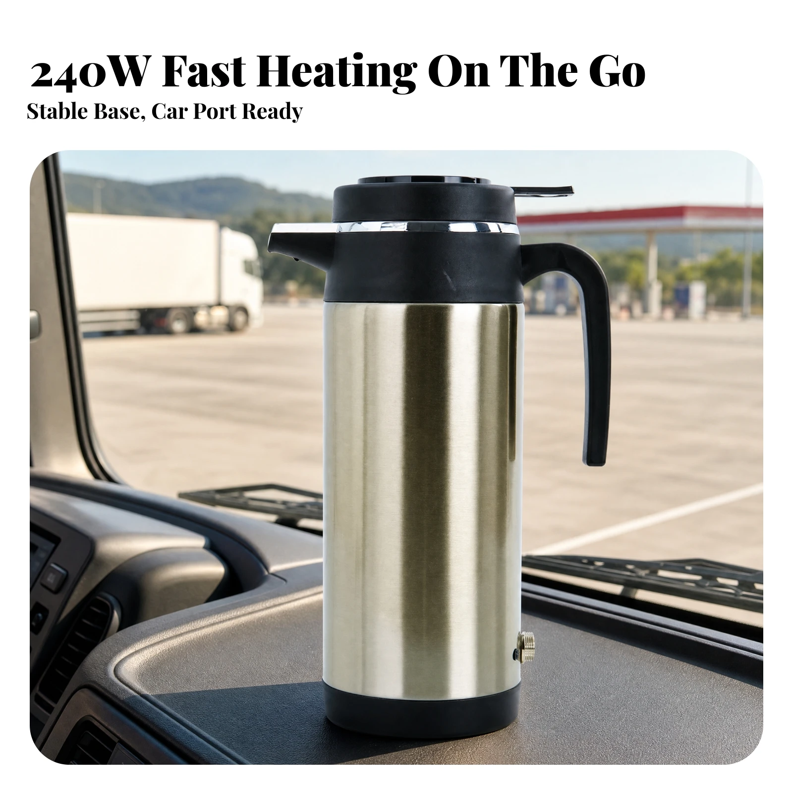 Car Kettle Leak-Resistant Vehicle Heating Pot with Cigarette Lighter Plug Kettle for Road Trippers, Cars, Trucks