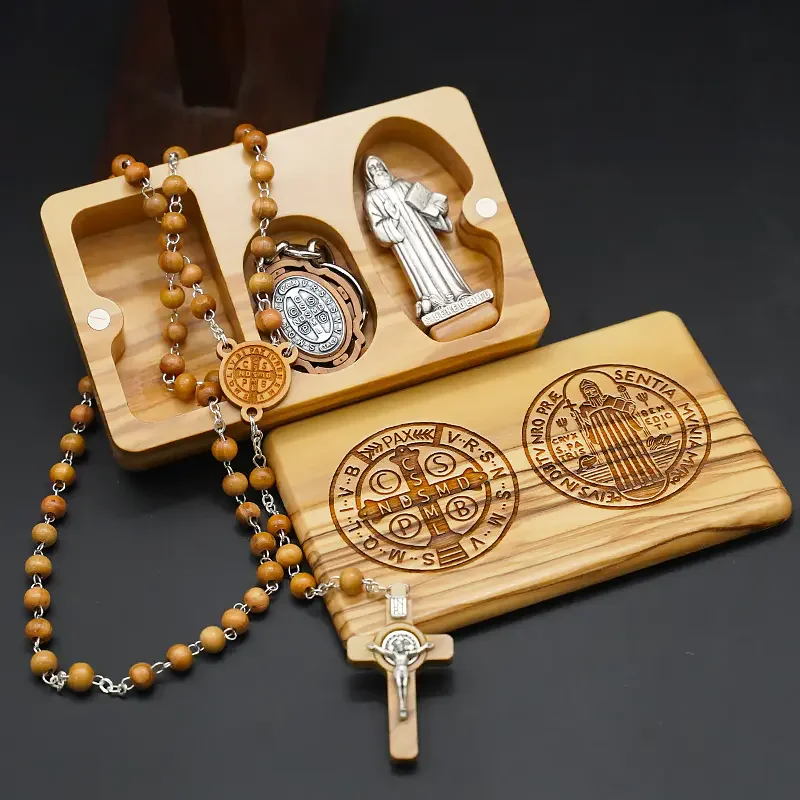 Olive Saint Benedict Rose Bead Set with Christ Adornment Exquisite Gift Box for Festivals and Commemorative Gifts