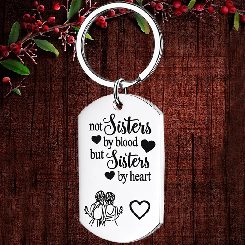 Charm Not Sisters by Blood but Sisters by Heart Friendship Keychain pendant BFF Best Friend Birthday Graduation key chain