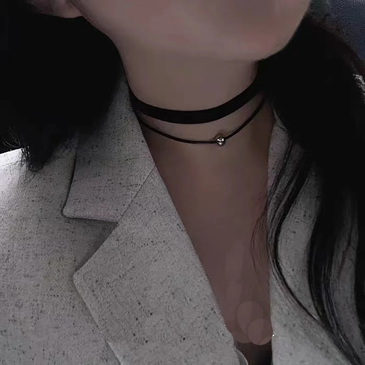 Simple, Sweet and Cool Punk Velvet Strap, Double-Layer Stainless Steel Beads, Black Choker Collar, Neck Strap and Necklace for W