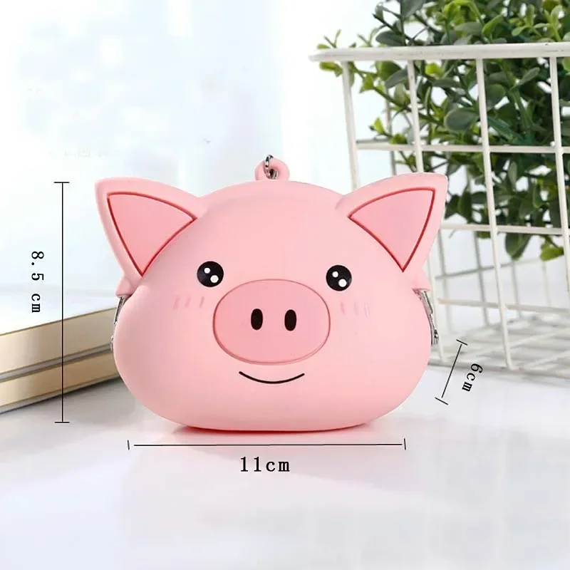 Kawaii Pink Pig Coin Purse Mini Silicone Small Coin Purse Lady Key Bag Purse Children Gift Prize Package Bluetooth Earphone Bag