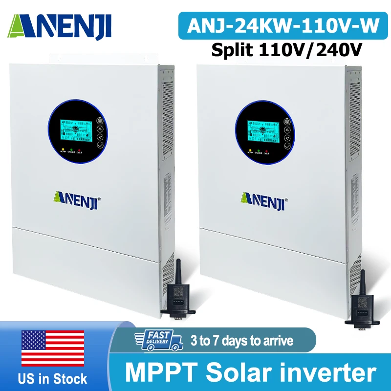 

Инвертор ANENJI 24 кВт 12 кВт, двухфазный, 48В 110В 240В, гибридный солнечный инвертор с двумя MPPT, двойным выходом, параллельным подключением, Wi-Fi, MPPT 200А, US-версия