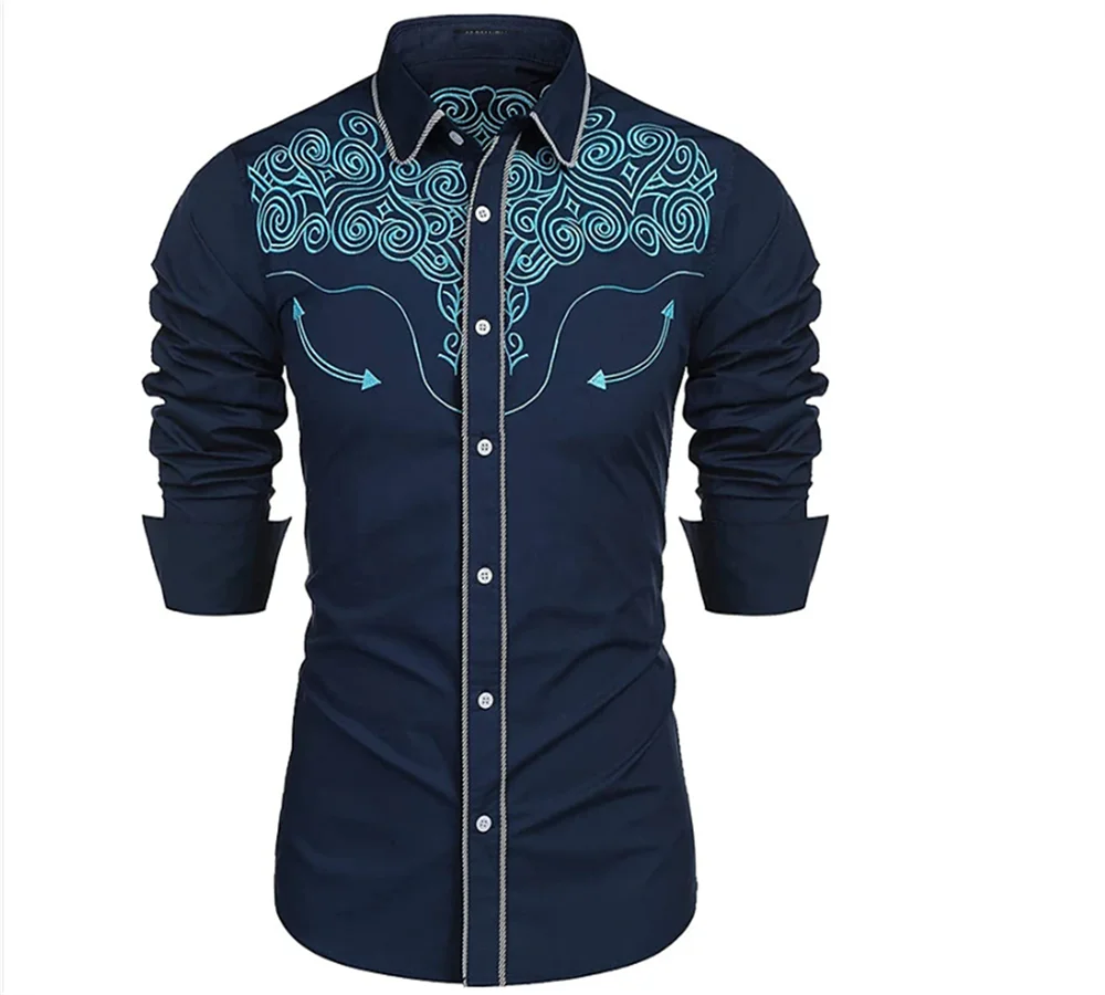 2023 Tribal Ethnic Style Horse Outdoor Party Sports Casual Button Lapel Long Sleeve Shirt Fashion Men Tops