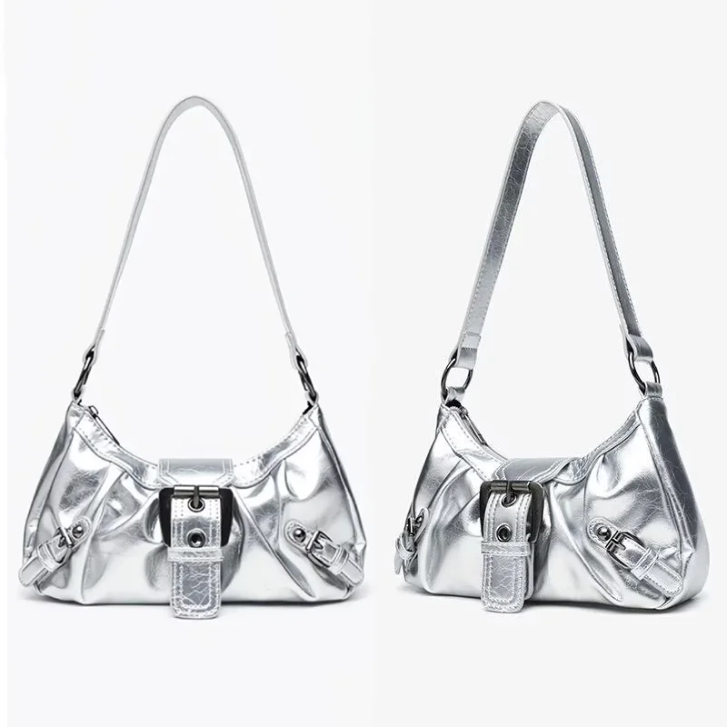 

Ретро-сумка-хобо Y2K с плиссировкой для женщин, серебристая, хит продаж, в стиле Maillard, сумка-клатч на плечо для путешествий, женская