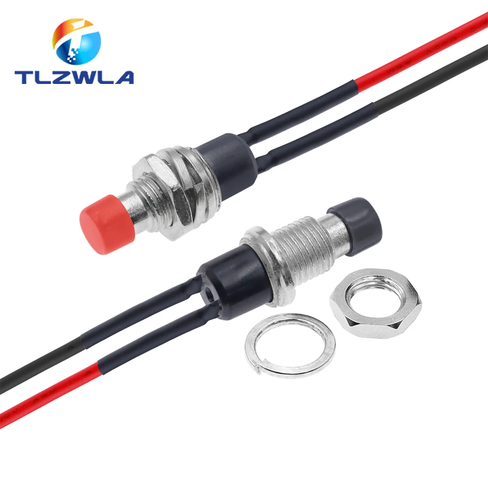 PBS-110 Round Button 7mm 1A/250V 3A/125V AC Momentary Self-resetting Push Button Switch ON OFF with 20cm Wire