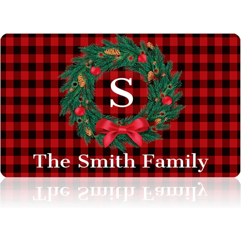 Personalized Christmas welcome front door mat made of white flannel material