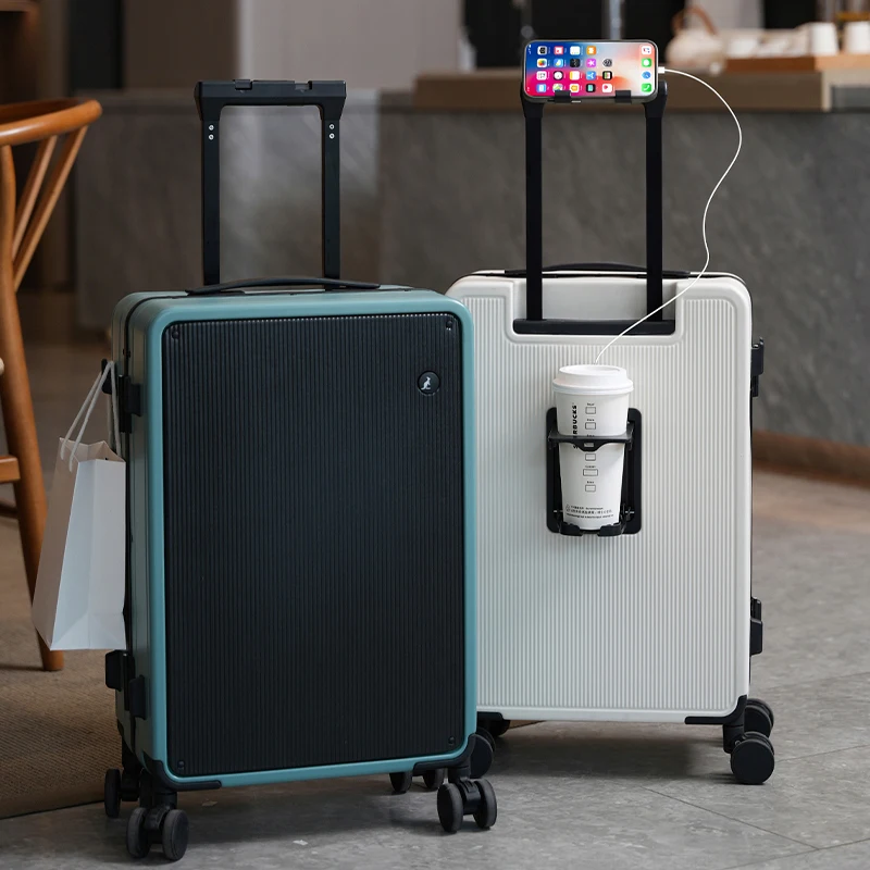 

Aluminum-framed Luggage Trolley Suitcase 20/24-inch Carry-on Combination Lock Case with USB Cup Folding Holder Travel Suitcase