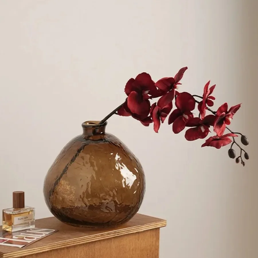 Minimalist Brown Glass Vase Hydroponics Plant Pot Table Decoration Flowers Arrangement Floral Vases Room Decor Flower Ware