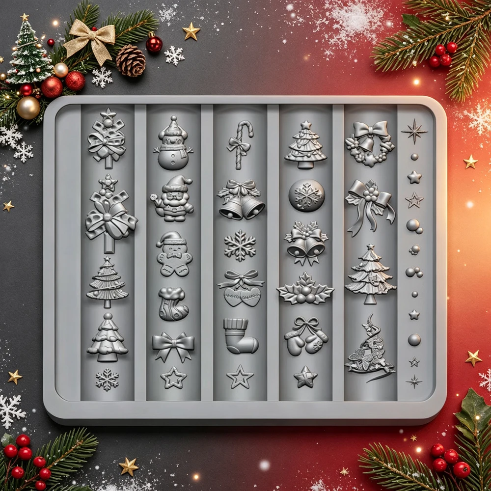 2pcs Silicone Nail Mold DIY Christmas Tree Snowman Gingerbread Man Transparent Template Nail Art Decoration Manicure Design Tool
