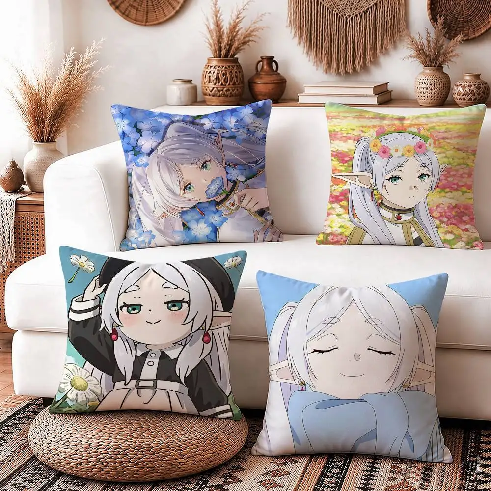 Lovely F-Frieren Anime  Fanart Square Sofa Pillow Cover Solid Color Living Room Home Decor Cushion Case